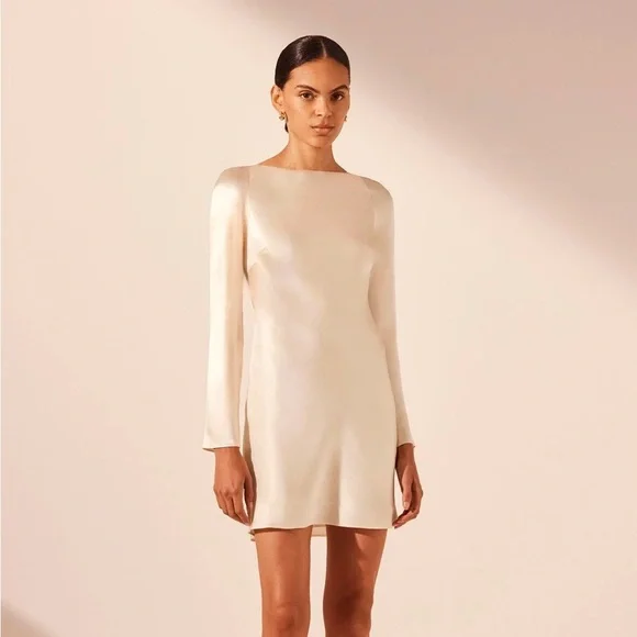 shona joy backless dress Shona Joy - La Lune Long Sleeve Backless Mini Dress - Cream main image 0
